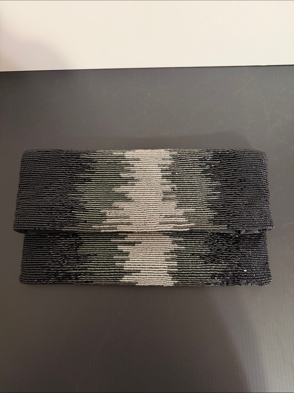 Elegant Beaded Black and Silver Clutch